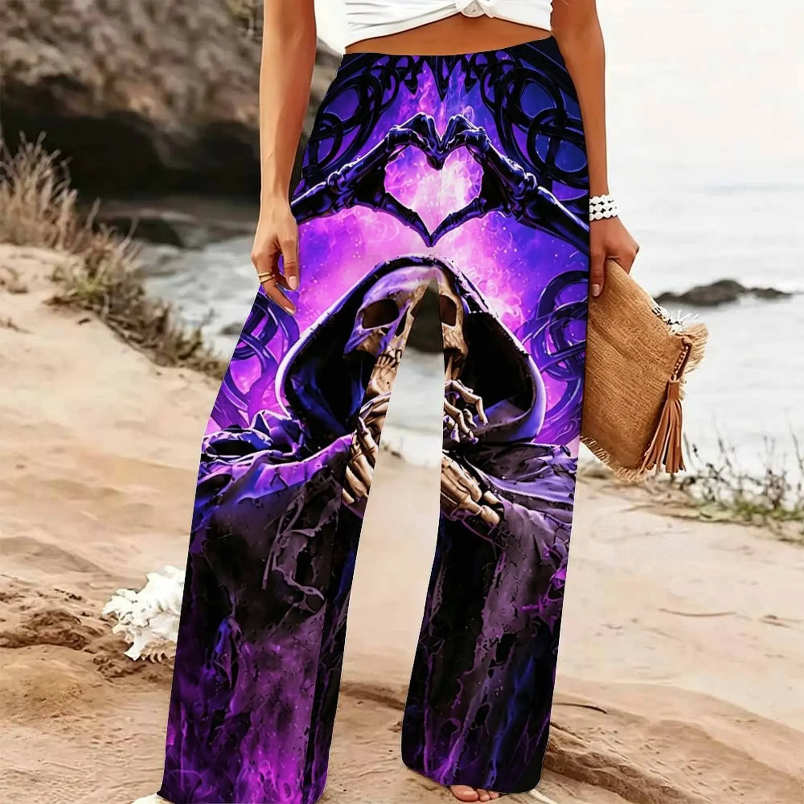 Women All Hallows' Day Wide Leg Pants Retro Mopping Pants Elegant Yoga Pants Winter Printed Trousers Autumn Loose Jogging Pants