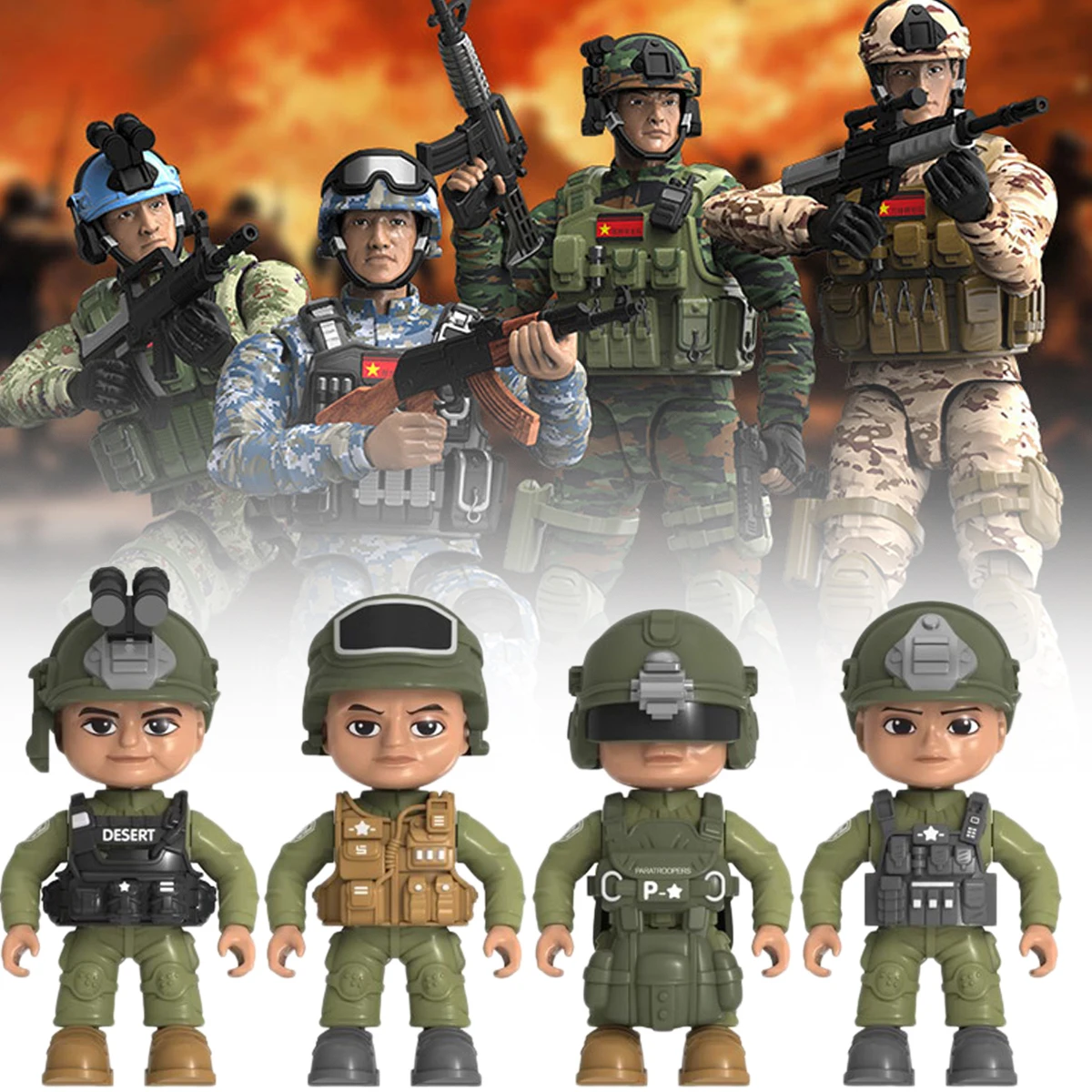 Tactical Doll Toys With AK M416 Rifle Pistol CS Simulation Children's Toy Helmet Suitable for Desktop Ornaments Collection