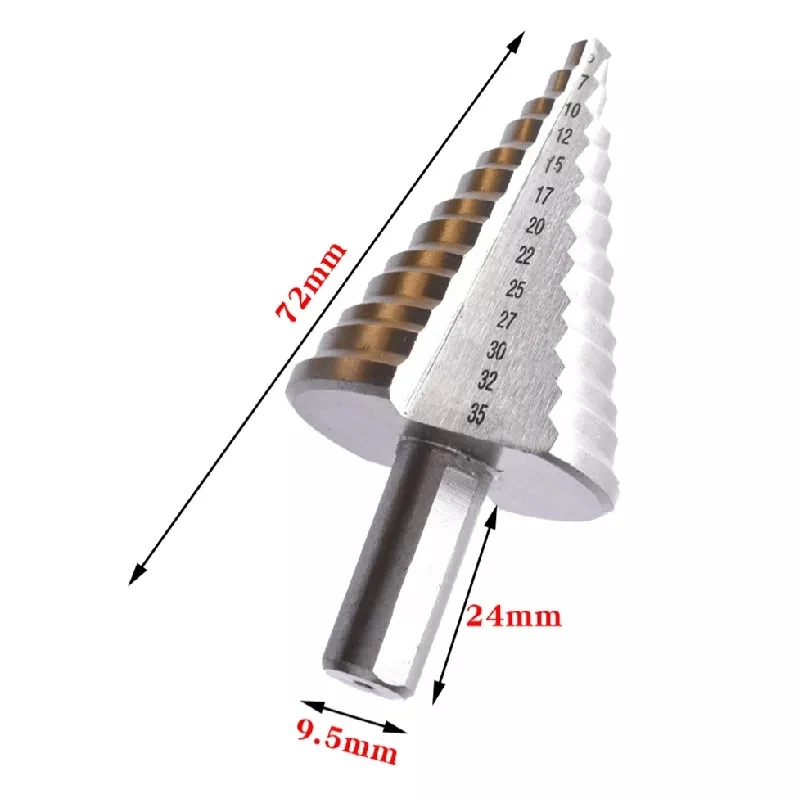 CHKJ Pagoda Drill Bit 1PCS 5-35mm High-speed Steel Triangular Handle Straight Groove Round Shank Step Drill Bit HSS