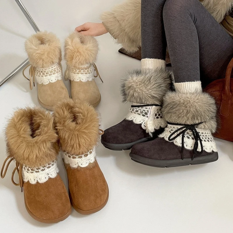 

Зимние плюшевые женские зимние ботинки на меховой подкладке, лаконичная обувь без шнуровки на толстой подошве, осенне-зимние уличные теплые короткие ботильоны