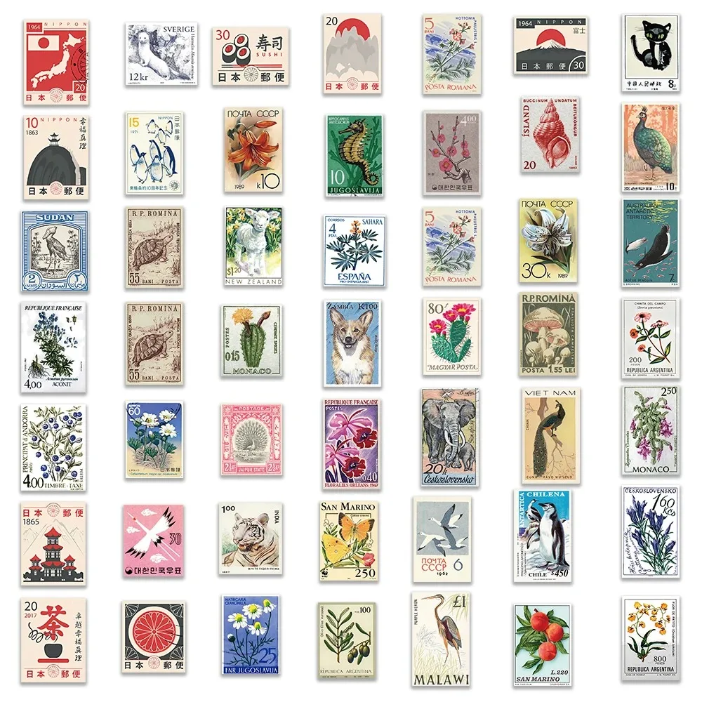 10-50pcs Retro Stamp Art Stickers Vintage Aesthetic Cartoon Decals For Laptop Luggage Skateboard Phone Sticker Kids Toys