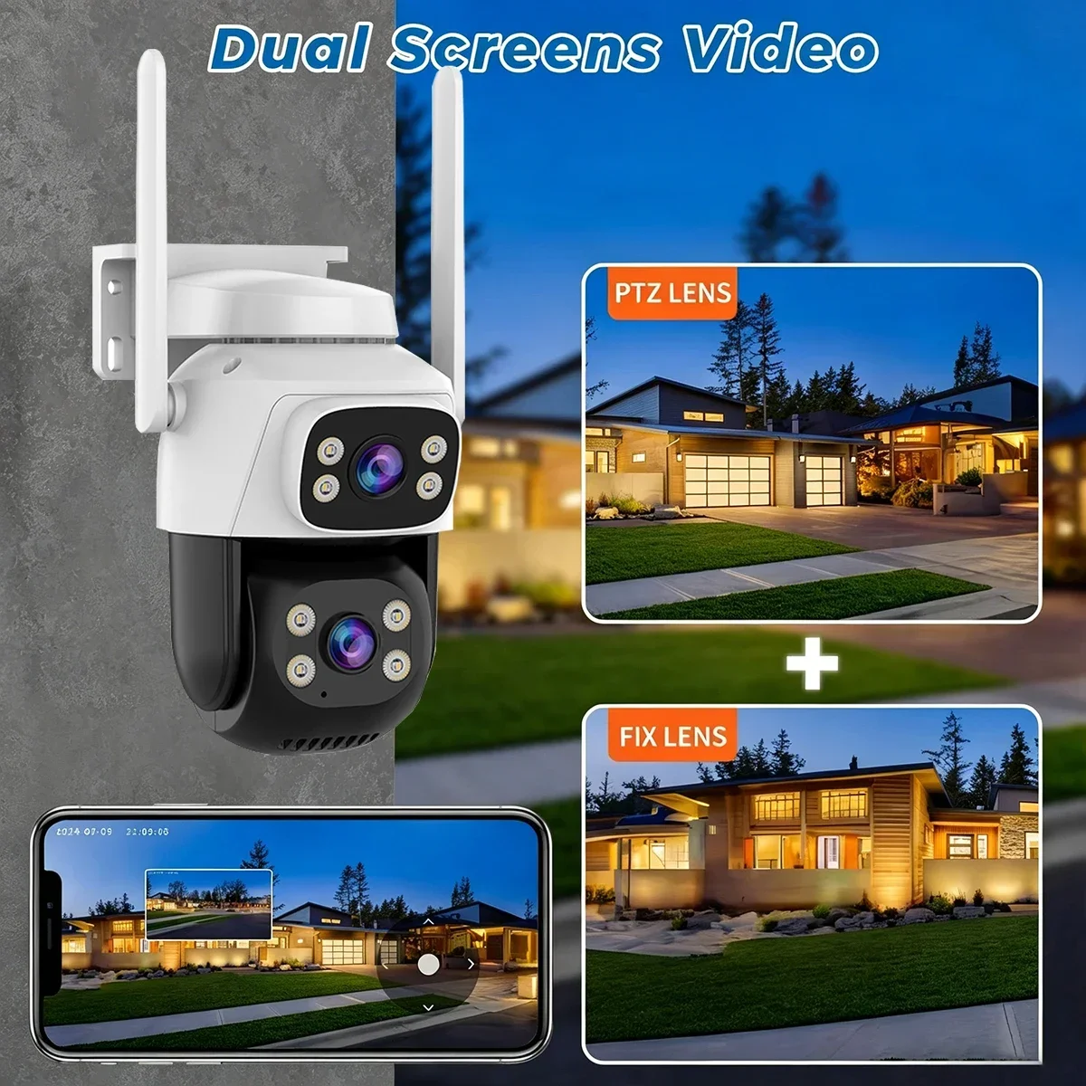 `8MP 4K Dual Lens PTZ Security Camera Outdoor WiFi Dual Screen AI Auto Tracking Two Way Audio CCTV Home Surveillance`