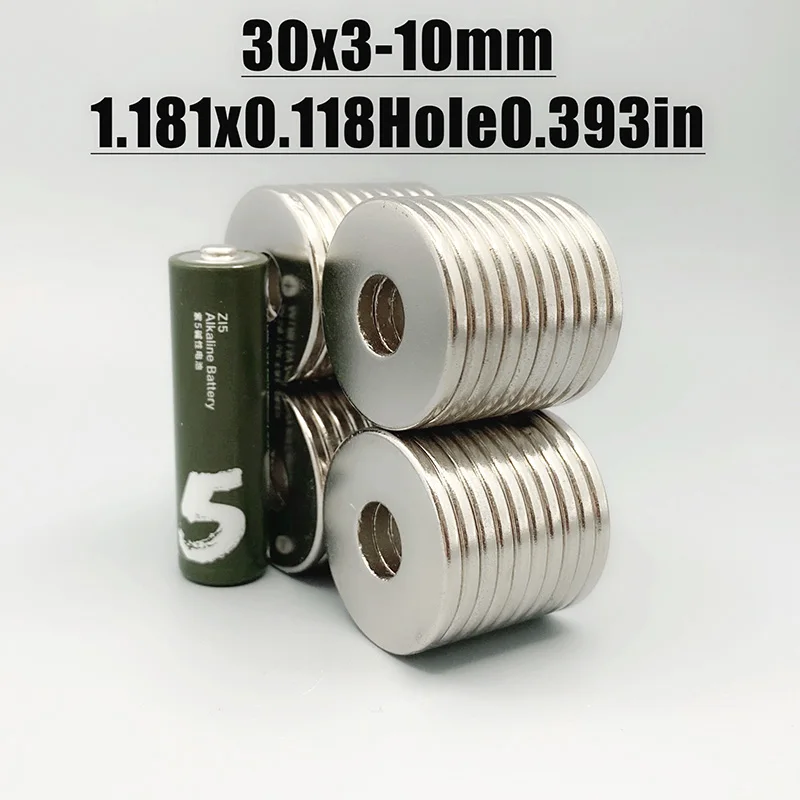 2/5/10/20/50PCS 30x3-10mm Ring Magnet 30*3 Hole 10mm Round Shape Neodymium Magnets Disc Strong Permanent Imanes