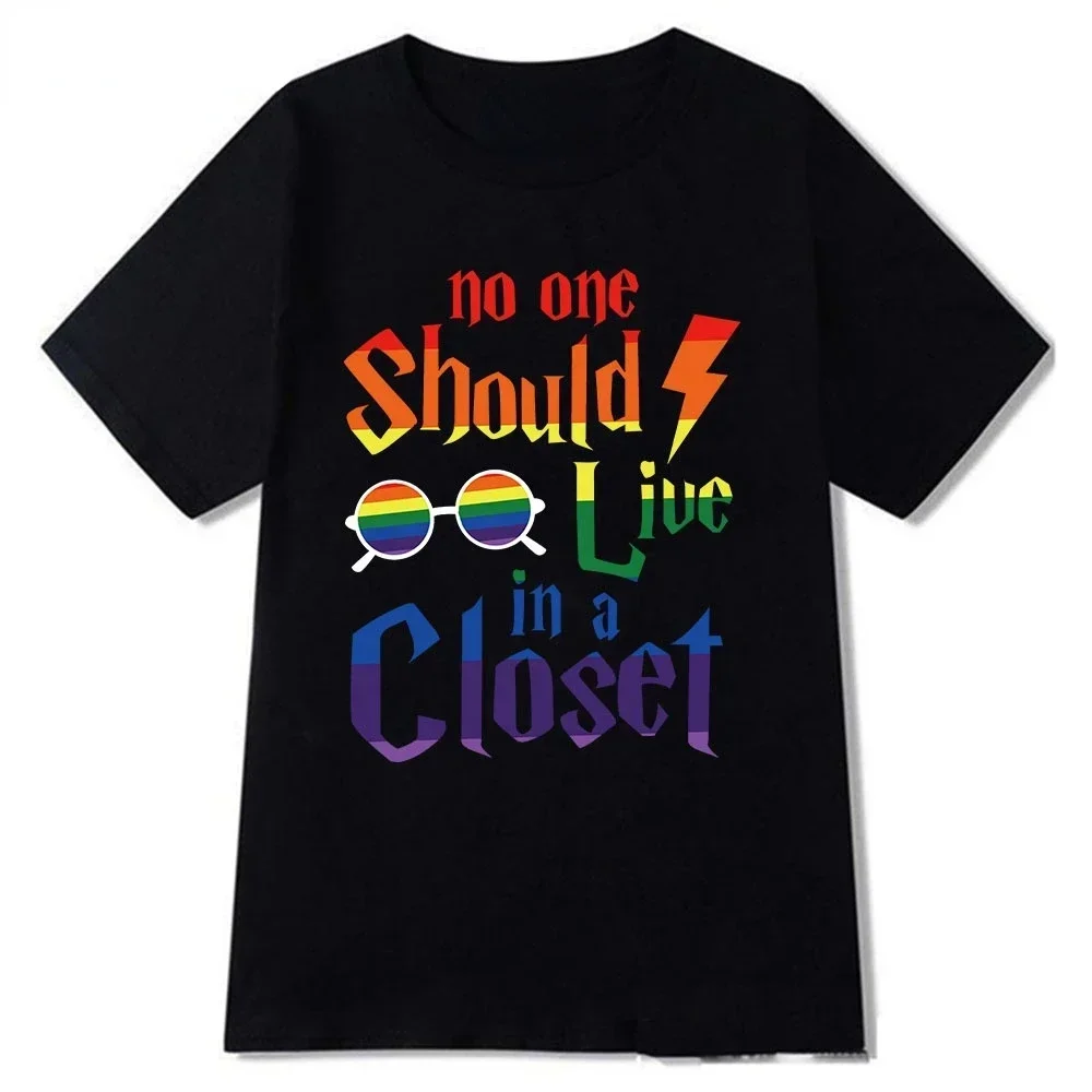 Klassische O-Ausschnitt Kurzarm lustig niemand sollte Schrank Mann 2023 Grafik T-Shirts Stolz Regenbogen Gleichheit Geschenk Frau T-Shirt leben