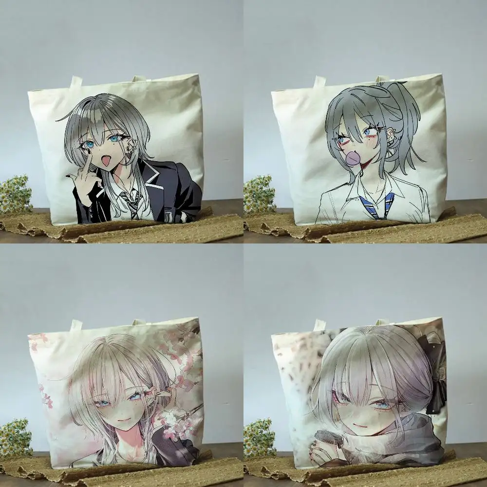 Сумка-шоппер Haimiya-senpai wa Kowakute Kawaii Haimiya Mio из хлопка и полиэстера, бежевая, для покупок и путешествий