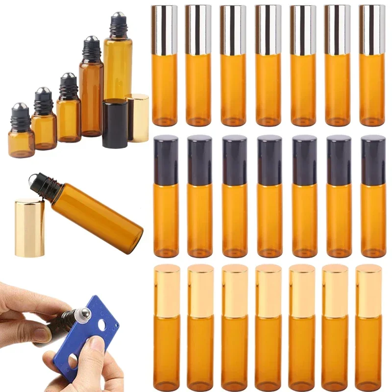 

100Pcs 1-10ml Mini Empty Amber Glass Essential Oil Roll-on Stainless Steel Balls Bottle Roller Bottles For Aromatherapy Perfume