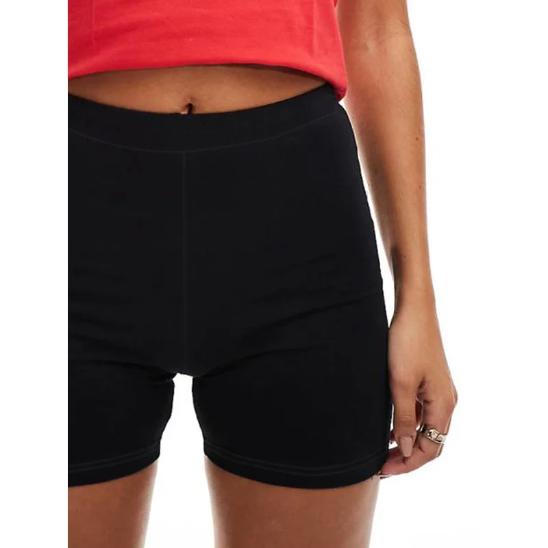   Shorts pretos sólidos de ajuste regular 2025 feminino cintura elástica casual elegante calça de escritório
