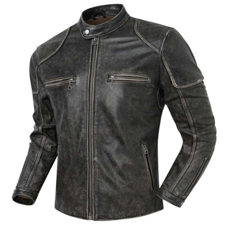 

Retro Waed Vintage J00 Motorcycle Collar Leather Jaet Men Top Layer Cowhide Genuine Leather Casual Outerwear