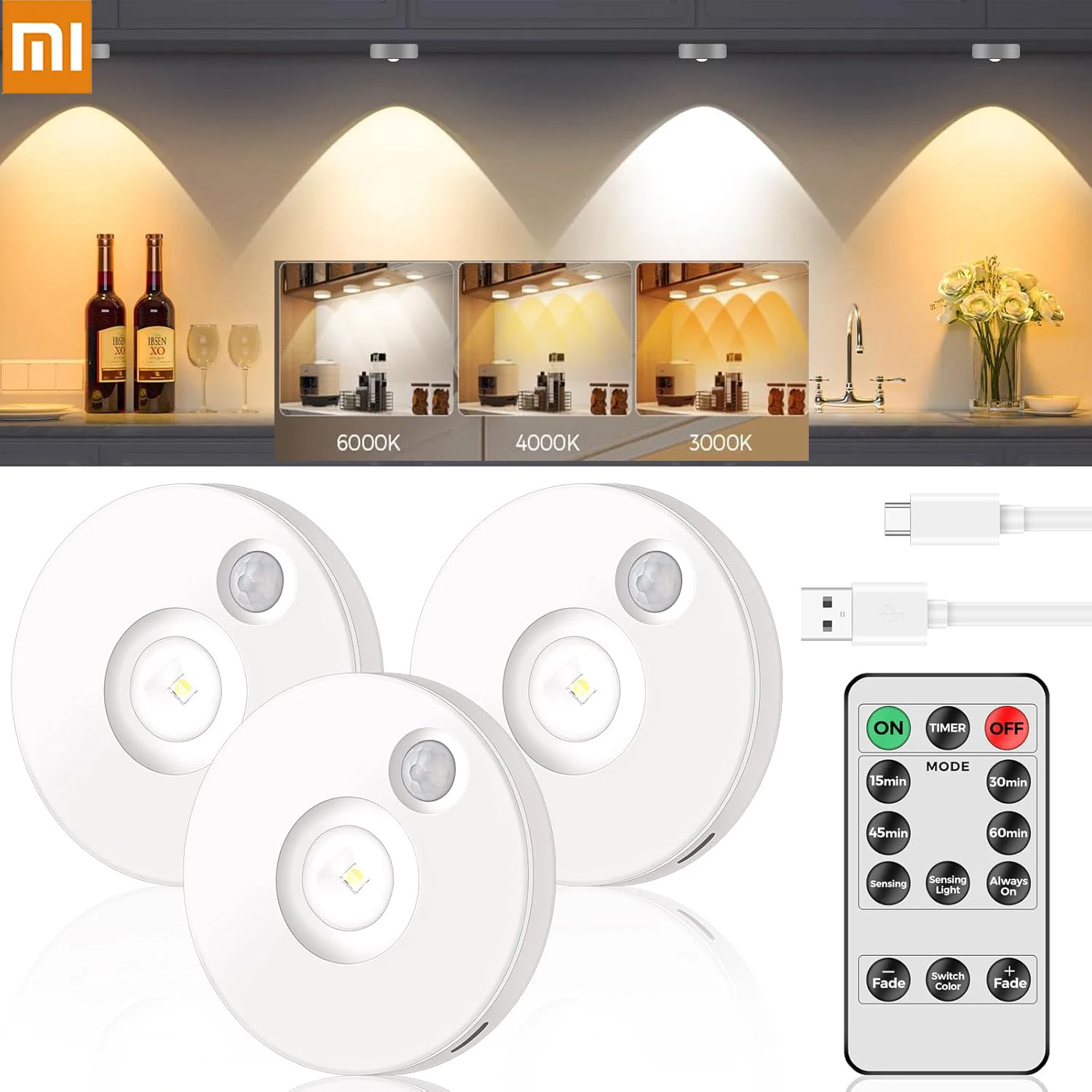 

Xiaomi LED Night Light With Motion Sensor Rechargeable Wireless Wall Lamp 3 Colors Remote Control Under Cabinet Lamp For Bedrrom