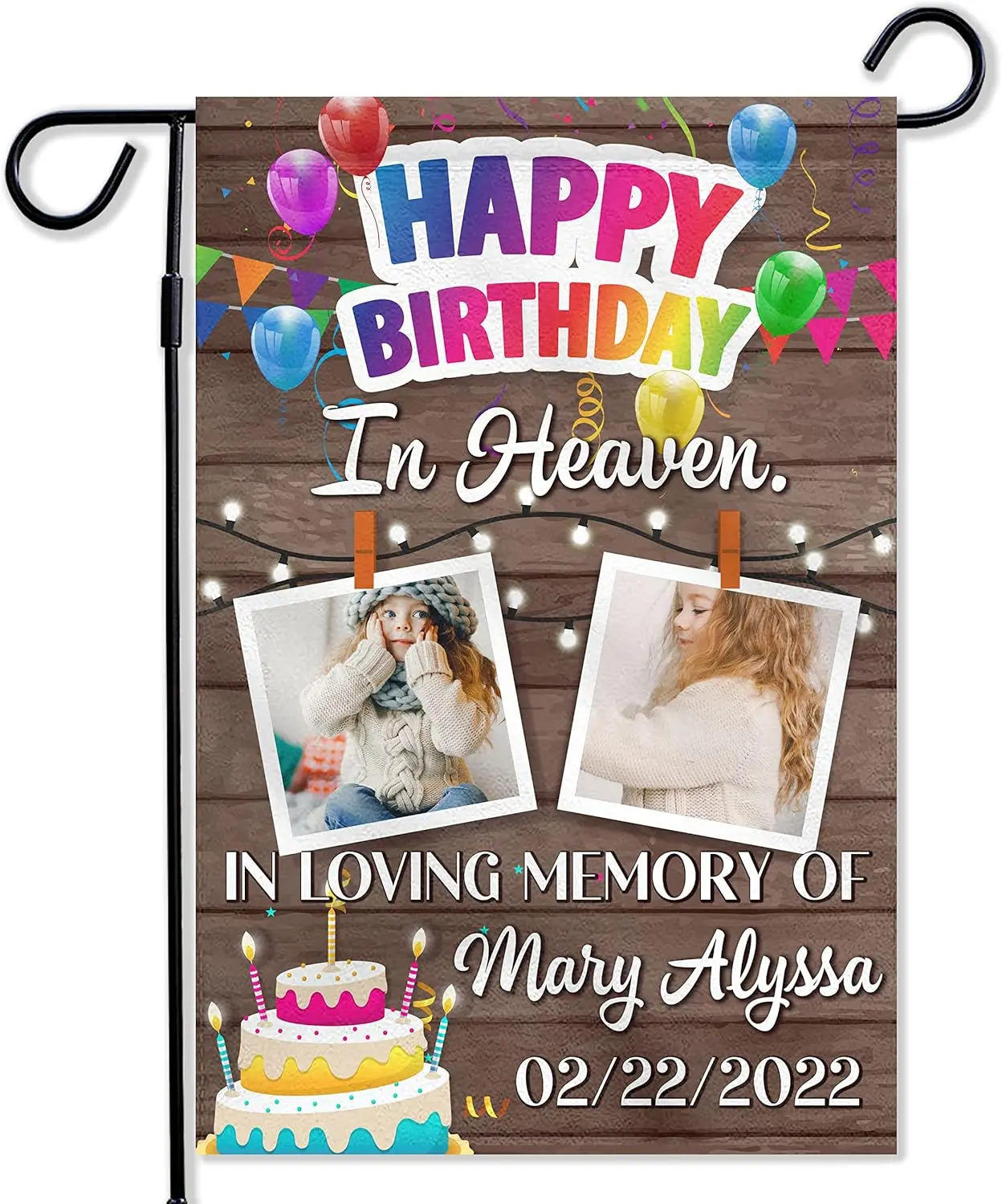 Prezzy Customized Photo Garden Flag Personalized Happy Birthday in Heaven Flag with Name Date In Loving Memorial Gifts Grave Dec