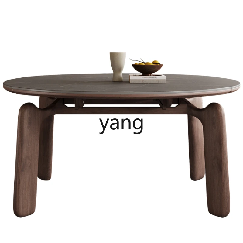 

Yjq Folding Solid Wood Dining Table and Chair Retractable Square Change round Retro Middle Ancient Style