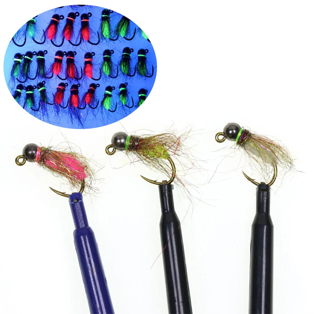 Gancho de plantilla con púas de 6 piezas, 4 tamaños # 10 # 12 # 14 # Señuelo de pesca de 16 cuentas con cabeza de Euro Ninfa, hundimiento rápido, mosca húmeda, lubina, trucha, salmón