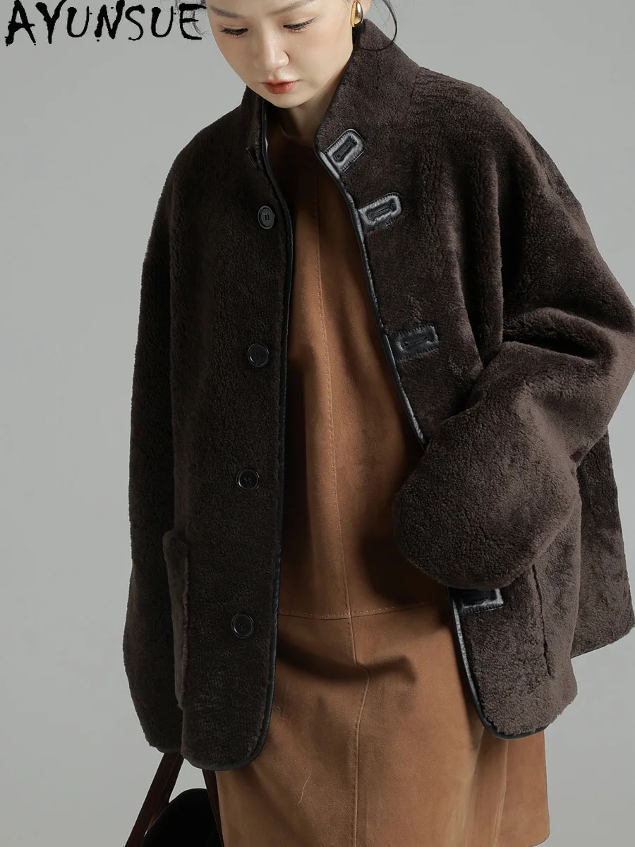 AYUNSUE 천연 양피 모피 코트 여성 메리노 양 모피 코트 진짜 가죽 자켓 따뜻한 겨울 의류 2025 여성 Шуба Женская
