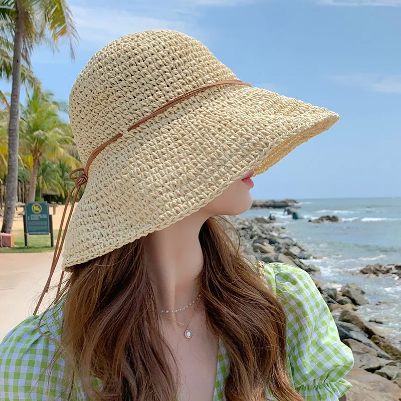 2022 Women's Summer Bucket Folding fashion cool Straw Hat Panamas UV Protection Sun Visor Seaside Beach Hat Tide Summer Hats