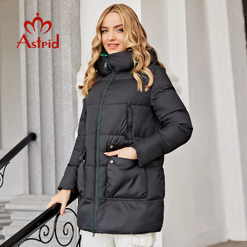 Astrid  2022 Winter Women Outwear Parka Mid-length Coat Hooded Design Warm Windproof Parka Zipper Loose Ladies Jackets ZR-20223