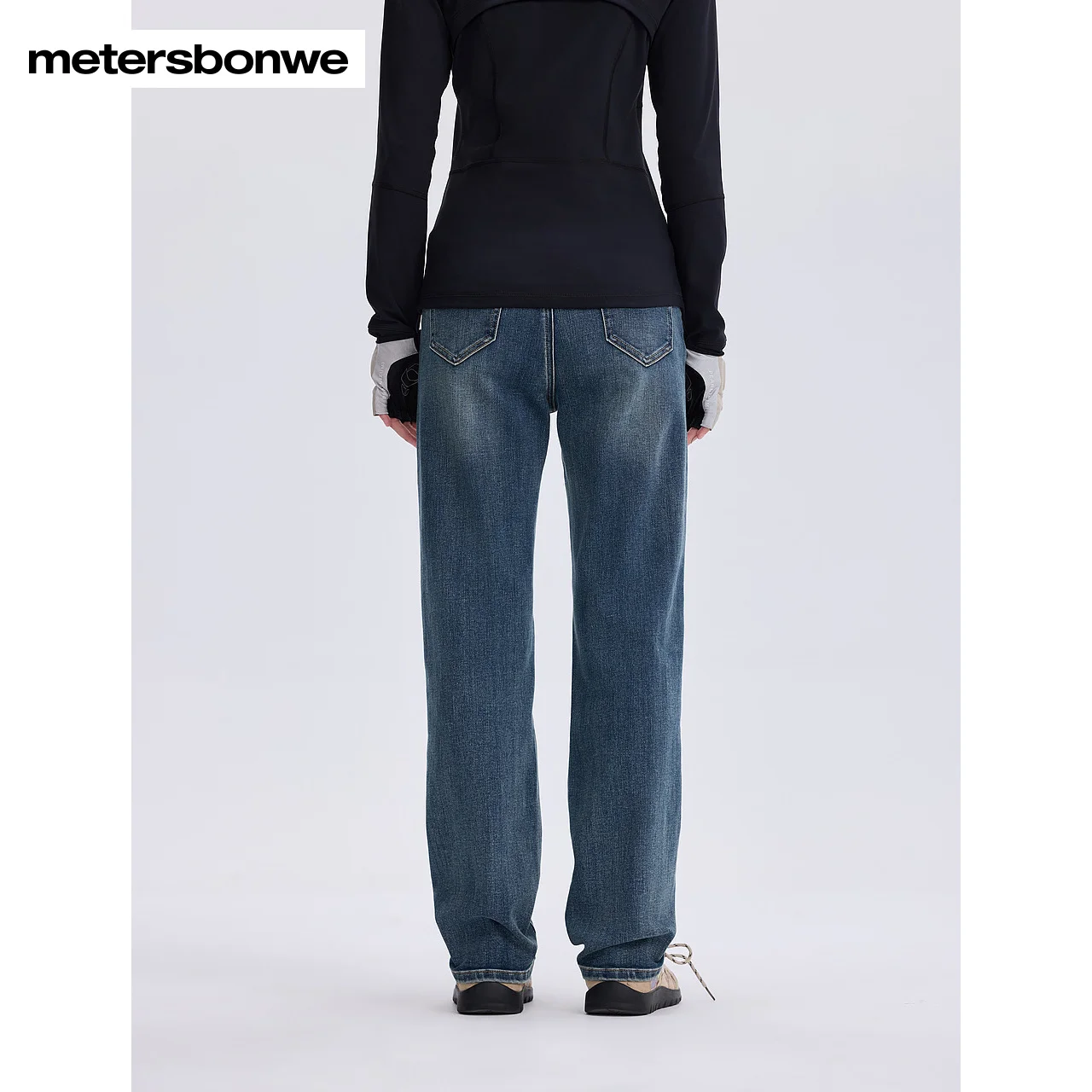 Metersbonwe-Women's High Elastic Denim Fabric Straight Leg Trousers Semi-Elastic Waist Regular Fit Jeans Commuter Daily Travel