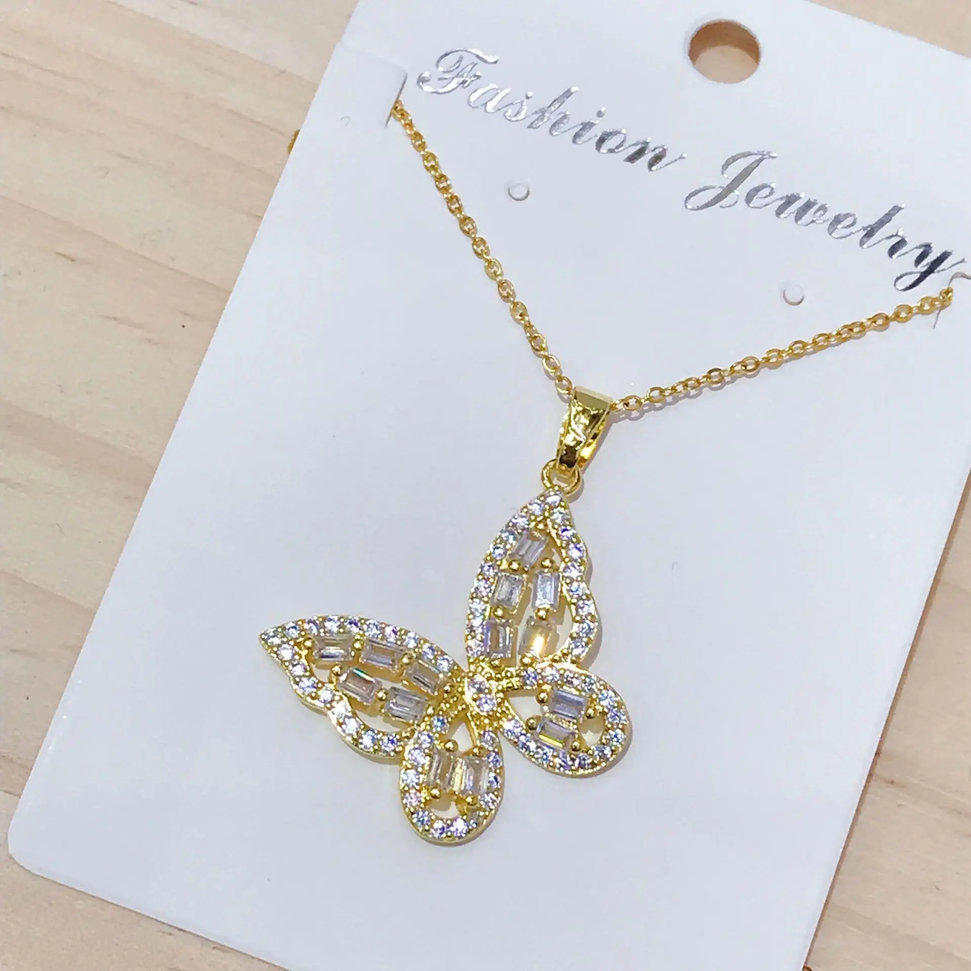 316L Stainless Steel Hig-Hop Style Butterfly Necklace For Women Cz Colorfully Insect Pendants Female Clavicle Chains Accessories