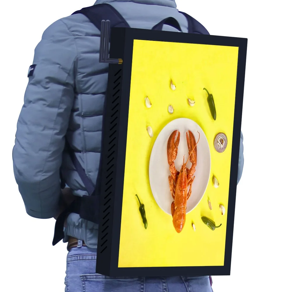 24 inch vertical human walking mobile backpack digital billboard