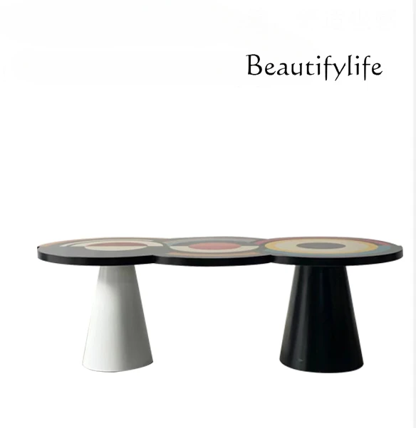 Home Living Room Modern Minimalist Art Design Black, Colors round Handle Heart Dining Table Small Apartment