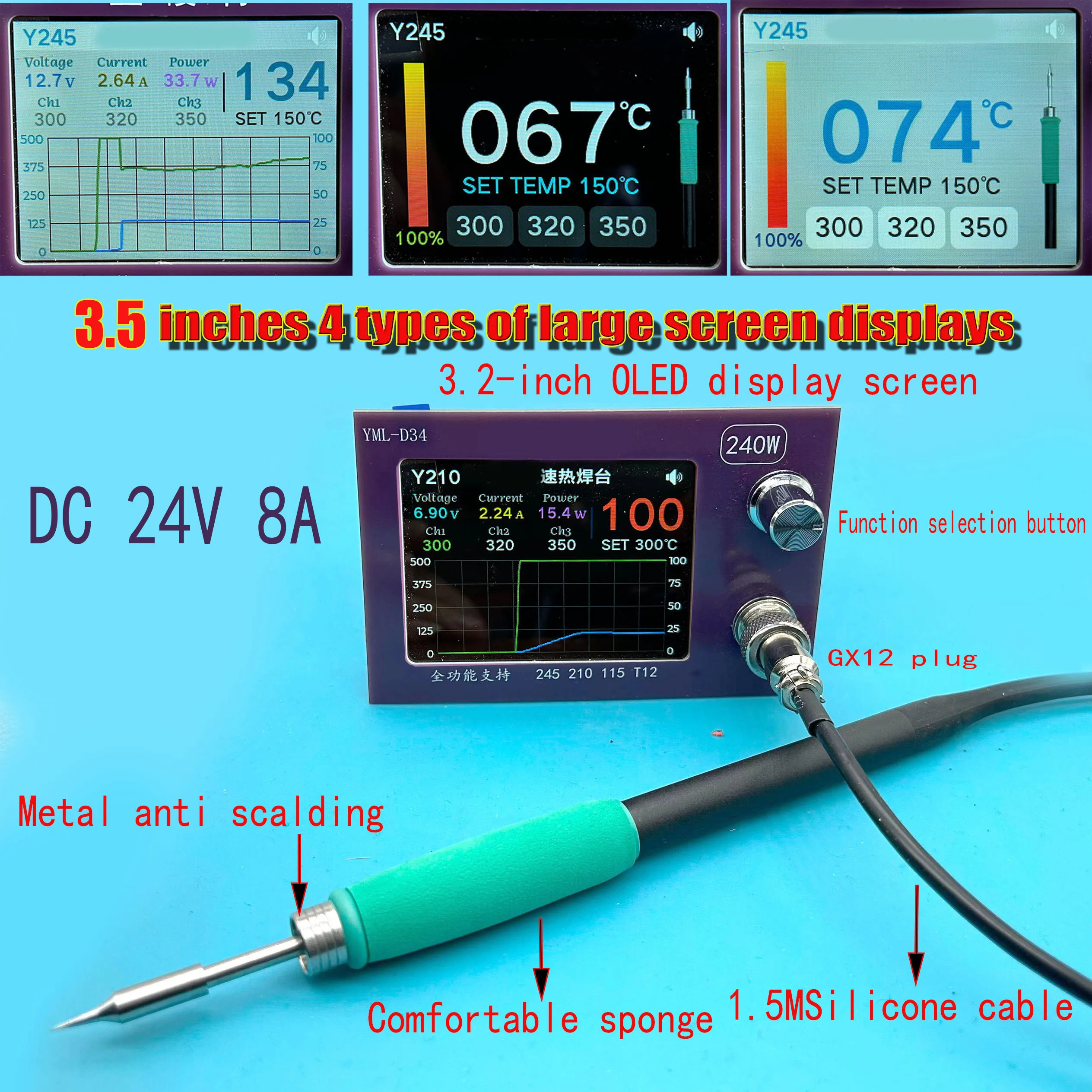 C245 Control Board 3.5-in OLED 4 display interfaces Electric Soldering Iron Soldering Station Controller DC 24V 8A-10A