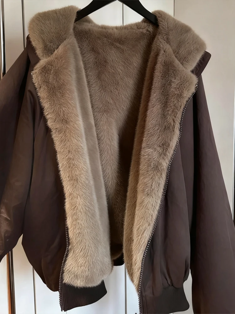 

American Sle Thiened Faux Fur Hooded Cotton Jaet Men's Winter Warm Heavyweight Coat Lazy Sle High-End Feeling Top