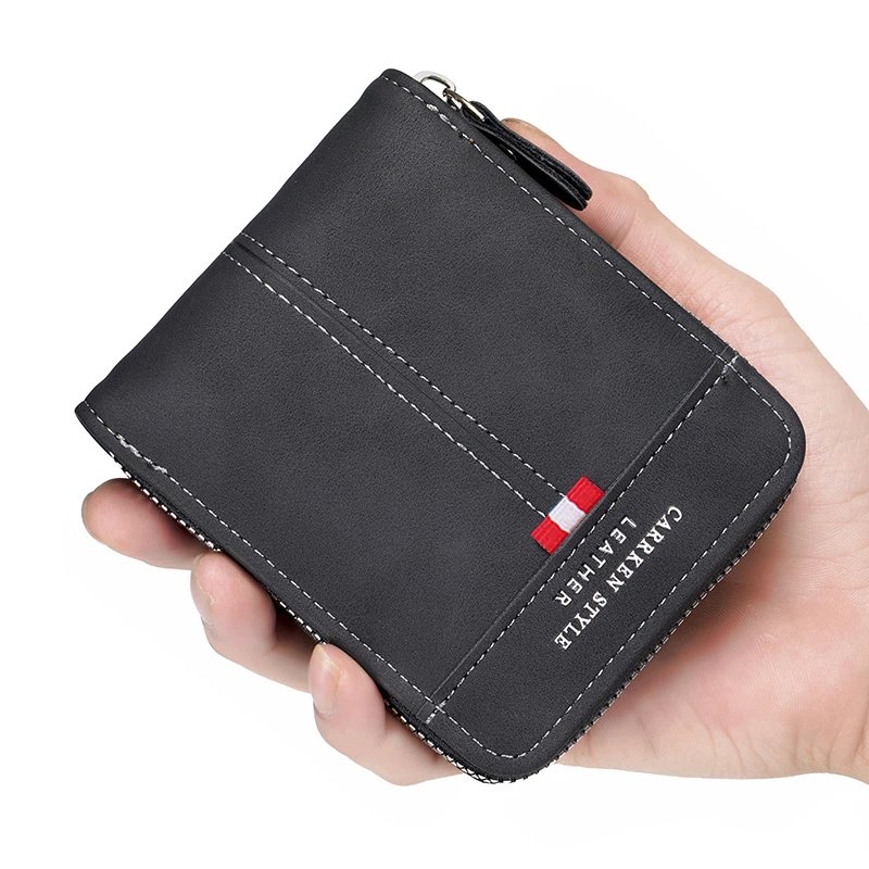 New Men's Wallet Short, Large Capacity, Fashionable Retro, Three Fold Bag, Personalized Zipper, Multi Card Position Chain, Small