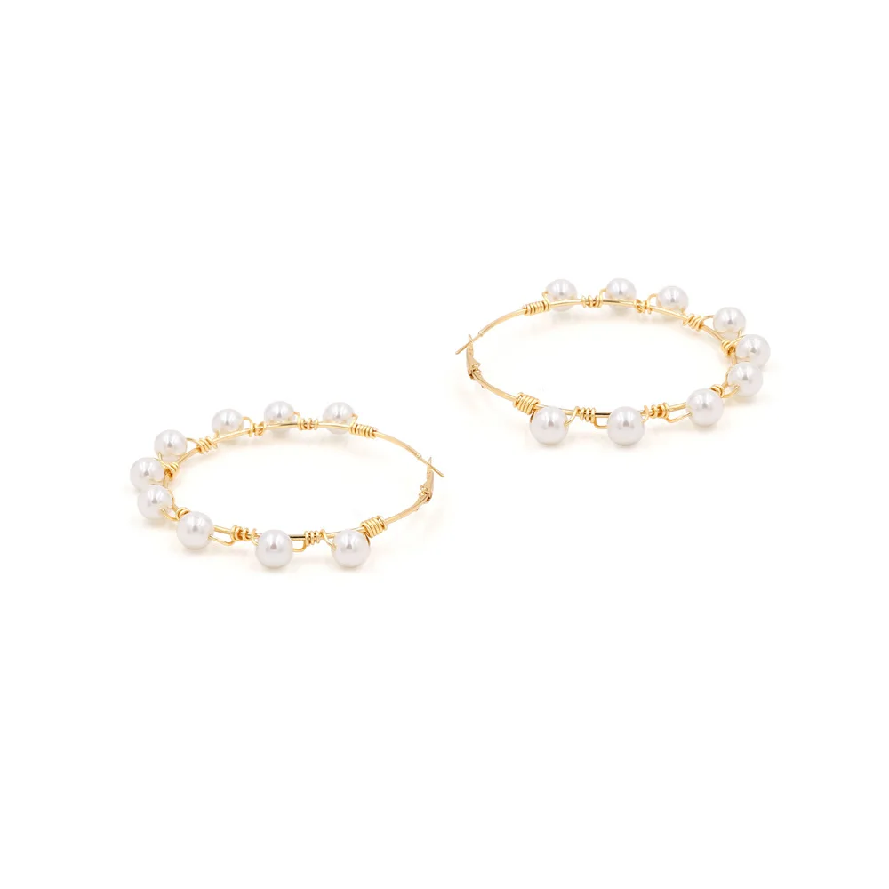 Korean creative hand-wound pearl earrings personality versatile star with earrings temperament Internet celebrity earrings direc