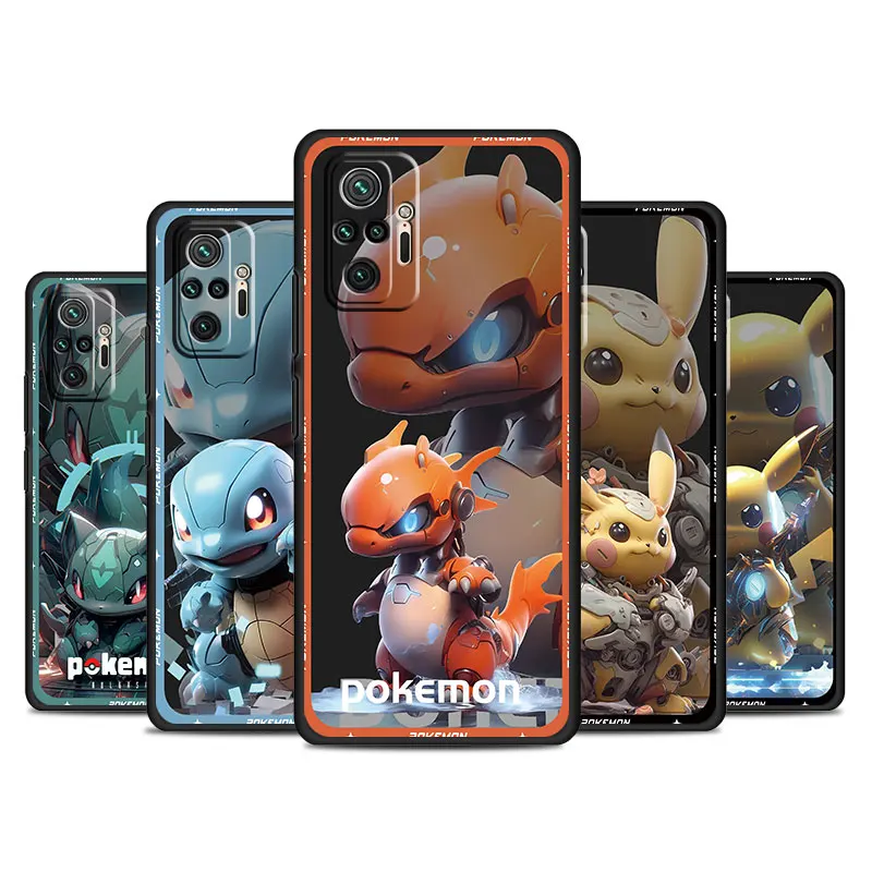 phone blakc cases For Xiaomi Redmi Note 11 12c 8 Pro 13 12 9Pro 5g 12s K40 9S 10 11S Silicone Cover Mecha Style Pikachu Pokemons