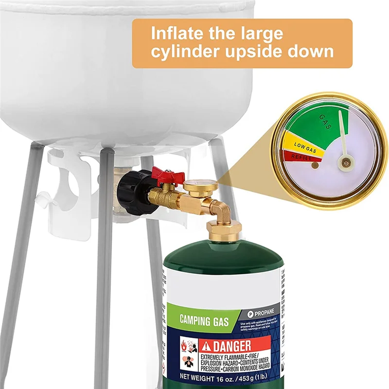 Adaptador de propano Adaptador de codo de repuesto de propano QCC1 de 1 lb a 20 lb con manómetro y válvula de control de encendido y apagado para tanque de propano de 1 lb-ABWY