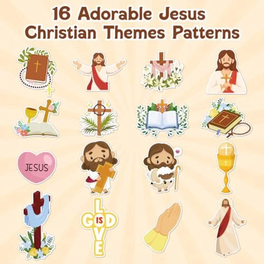 1000 قطعة من ملصقات الكتاب المقدس المسيحية لـ - شارات متقاطعة للكتاب المقدس الديني لحفلات الكنيسة المدرسية الأحد واحتفالات عيد الفصح #4