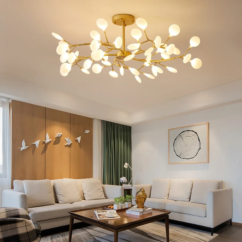 

Modern Milky White Branch Pendent Lamp Creative Firefly Style Chandelier Living Bedroom Dining Hotel Decorative Lighting