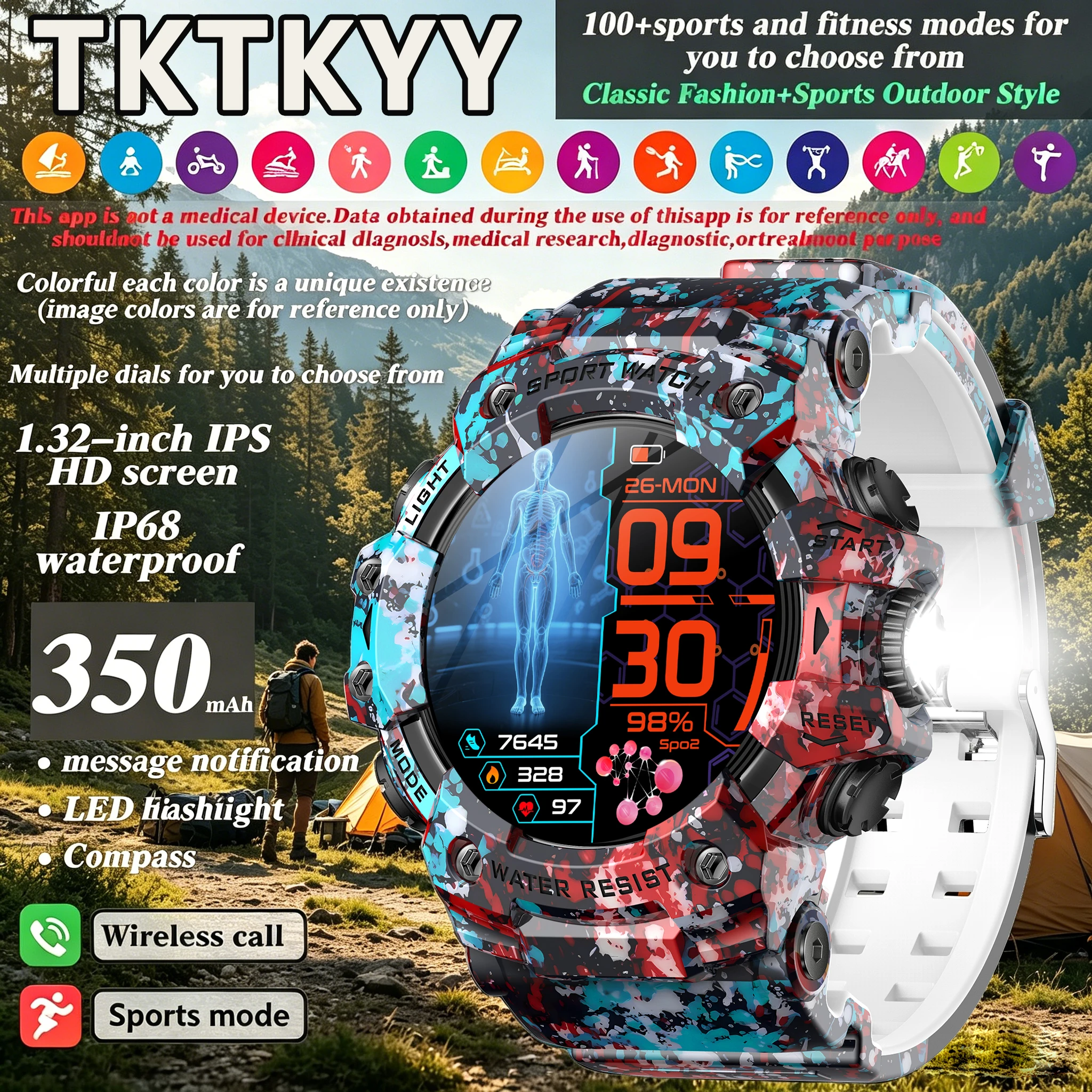 

2026 Fitness Tracking Smart Watch with BT Call, Compass, Calorie Pedometer, Weather Display, Flashlight, 100+Sport Mode Watch