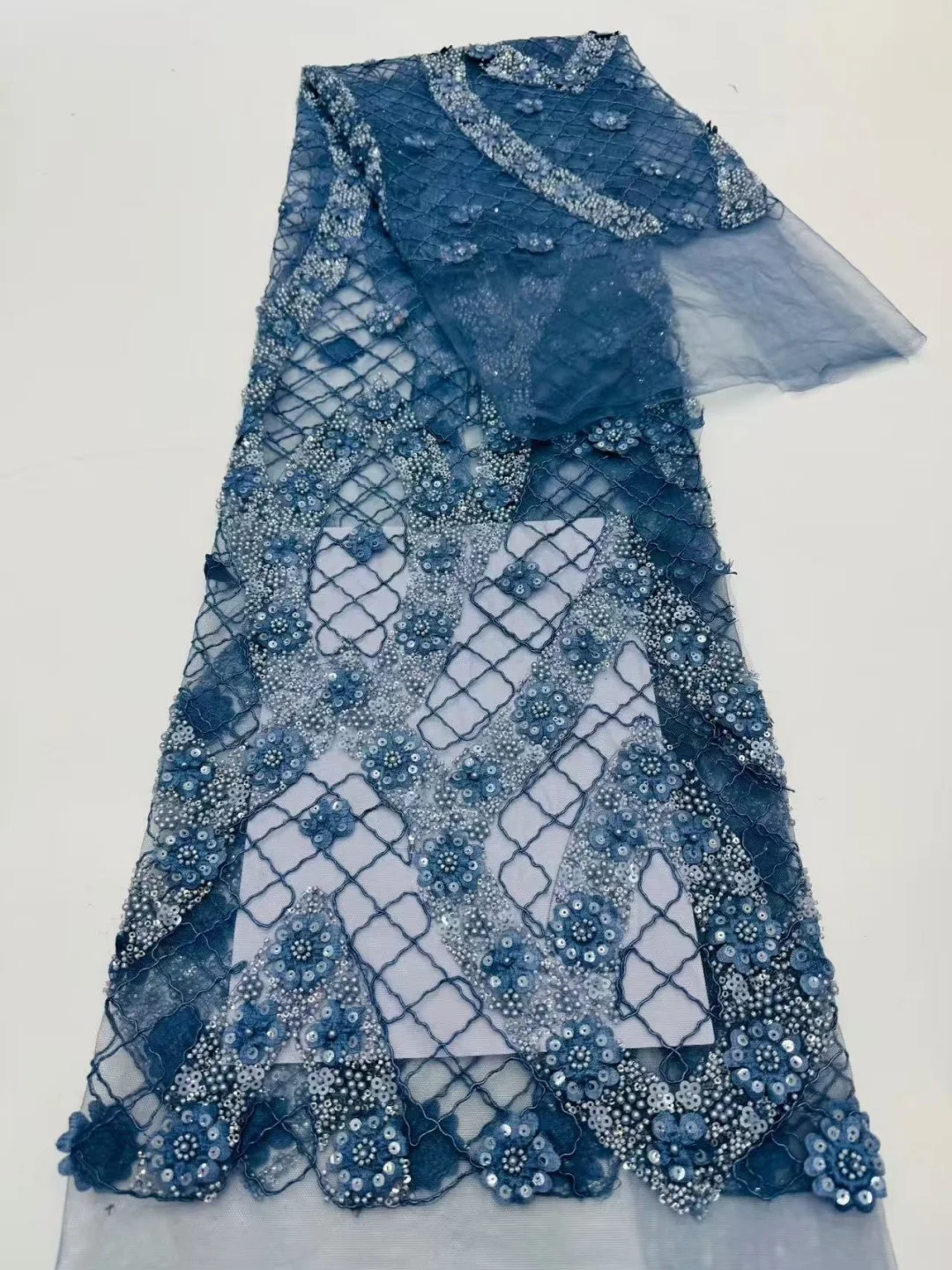 

2026 Sequence flower Net,African Sequins Lace Fabric,High Quality Beaded Embroidery lace,French Mesh Fabric For Sewing