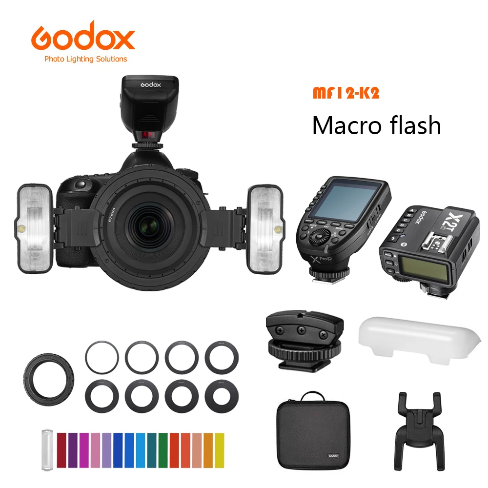 Godox MF12 MF12-K2 ماكرو فلاش ضوء اللون TTL 2.4 جيجا هرتز التحكم اللاسلكي Speedlight Godox X نظام + مرشح اللون لقطات ماكرو