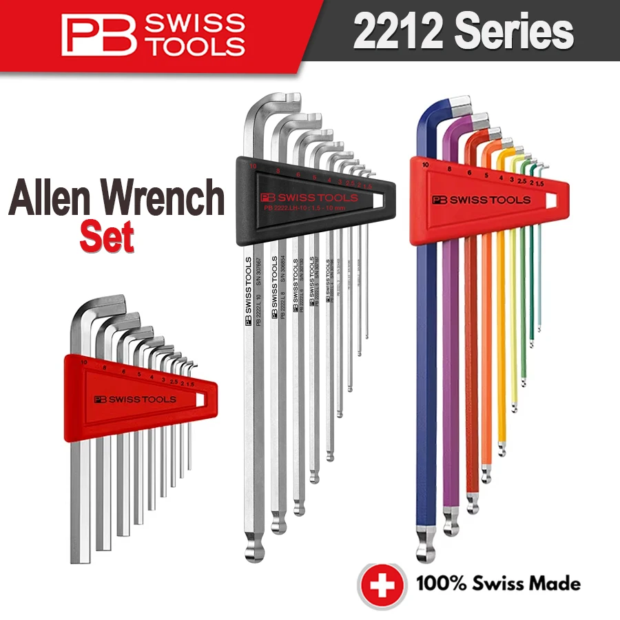 Conjunto de chave allen de ferramenta PB SWISS com cabeça esférica chave sextavada em forma de L ferramentas de reparo portáteis 2212.H-10 | 2212.LH | 2222.LH