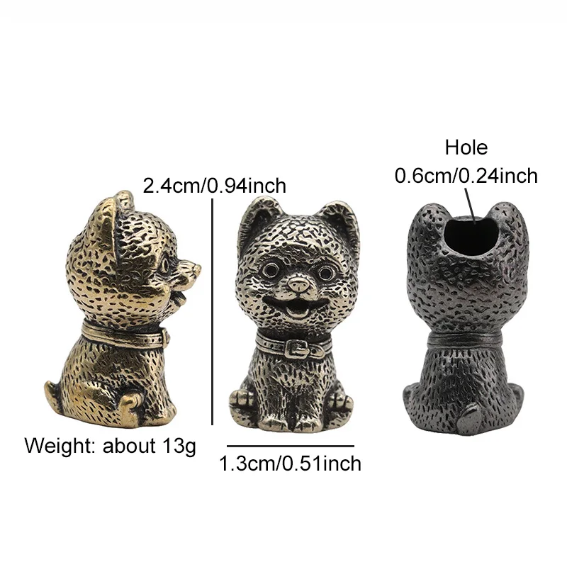 Cute Puppy Brass Knife Beads Animal Dog EDC Outdoor DIY Paracord Woven Lanyard Pendants Accessories Bracelets Charms Jewelry