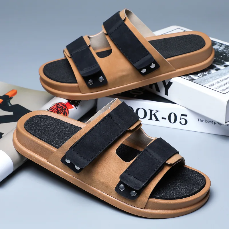 

Летние мужские тапочки, нескользящая износостойкая повседневная обувь, шлепанцы, регулируемые дышащие уличные пляжные мужские сандалии на толстой подошве