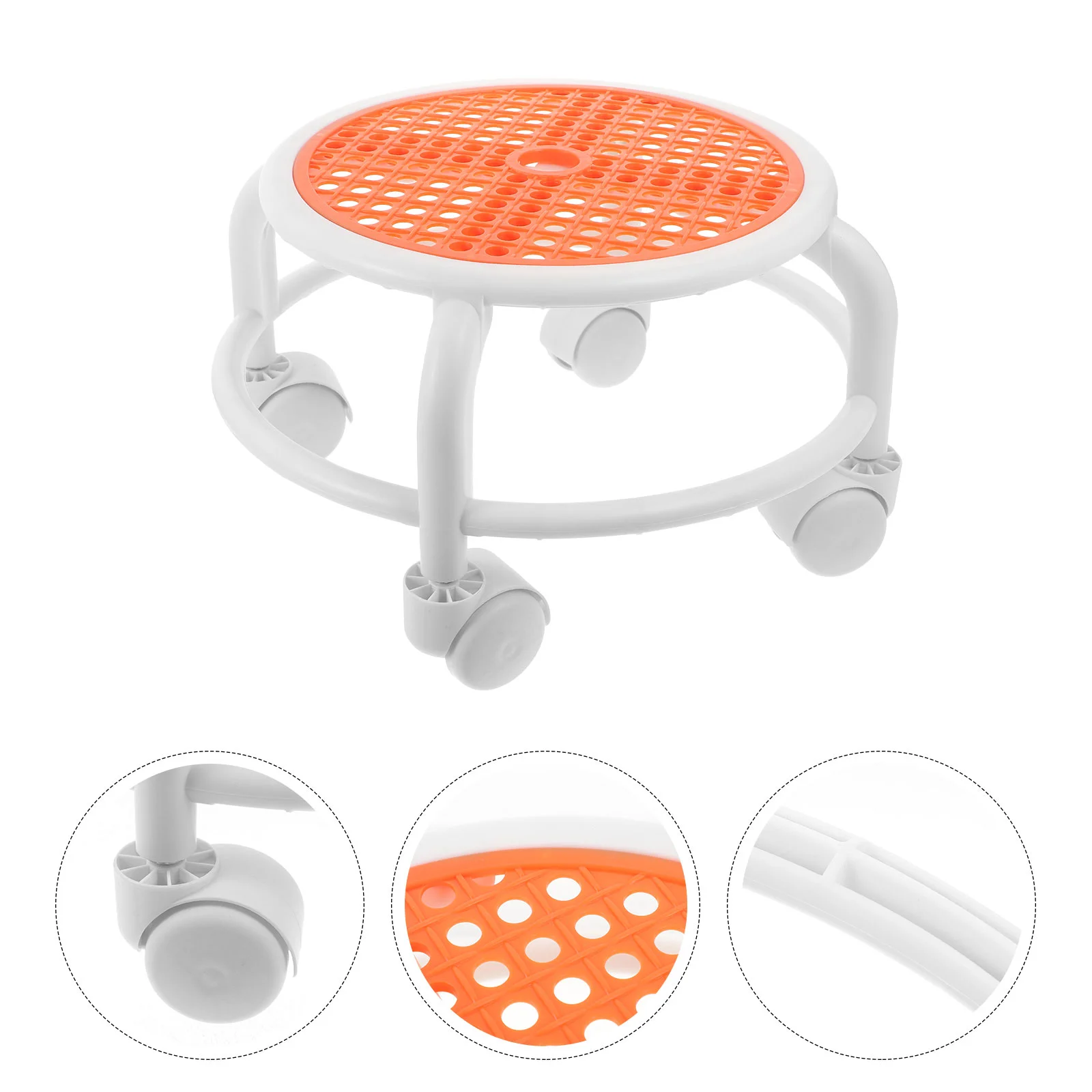 Pedicure Bench Round Low Stool with Wheels Foot Rest under Desk Small Rolling for