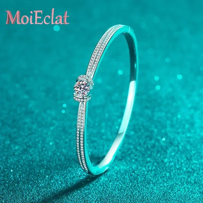 MoiEclat Store Platinum PT950 Double Row Full of Moissanite 1.76 Carat Bangles Women, Dazzling Bracelets Wedding Fine Jewelry