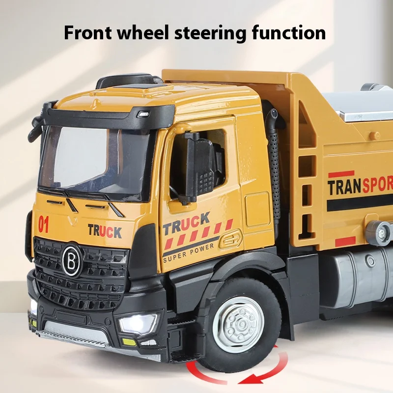 Grande modello di autocarro con cassone ribaltabile pressofuso in metallo, simulazione, suono e luce, veicolo di ingegneria, giocattoli per bambini, regalo di festa