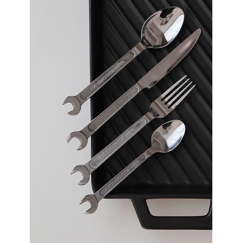 Stainless Steel Cutlery Set, Flatware, Wrench, Knife, Fork, Spoon, Kitchen Accessories, 4Pcs