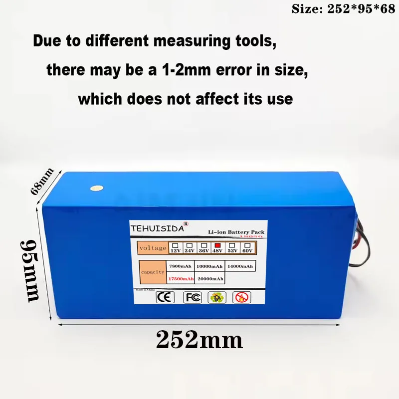 48 فولت 17.5Ah 18650 بطارية ليثيوم 13S5P حزمة المدمج في BMS ذكي للآلات الكهربائية 500-1000 واط