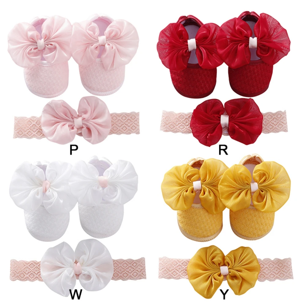 Baby Girls Bow Knot Flats Shoes Infant Princess Velvet Shoes Toddler First Walkers Non-Slip Toddler First Walkers with Headband