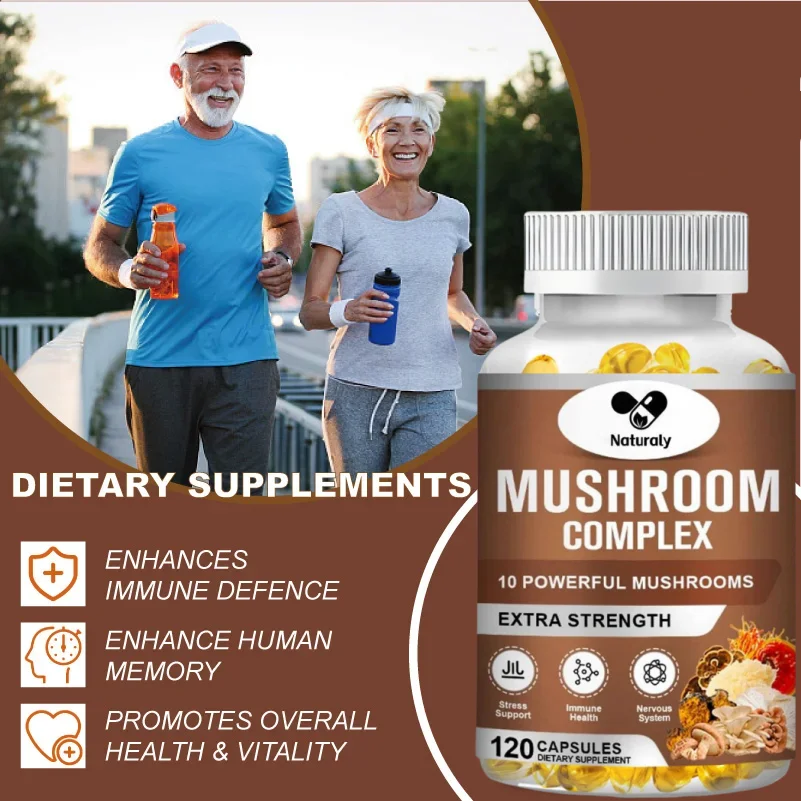 Mushroom Complex Supplement for Nootropic Brain Memory & Focus Immune Booster Natural Energy & Stress Relief