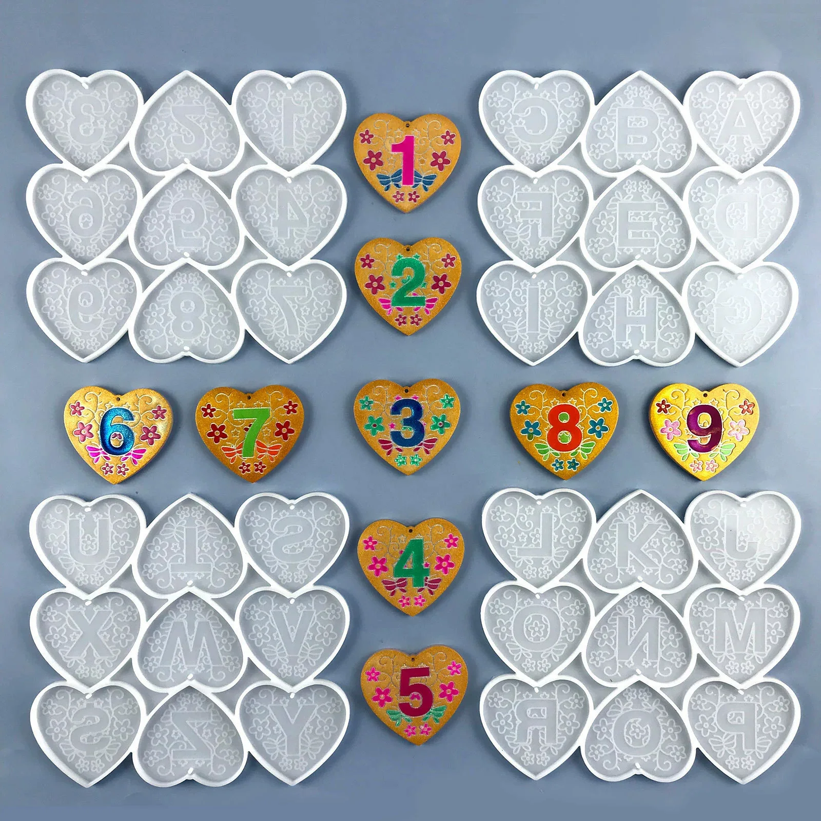 

Набор из 4 силиконовых форм для бусин в виде сердца, букв и цифр, большие размеры, для изготовления подвесок и украшений своими руками