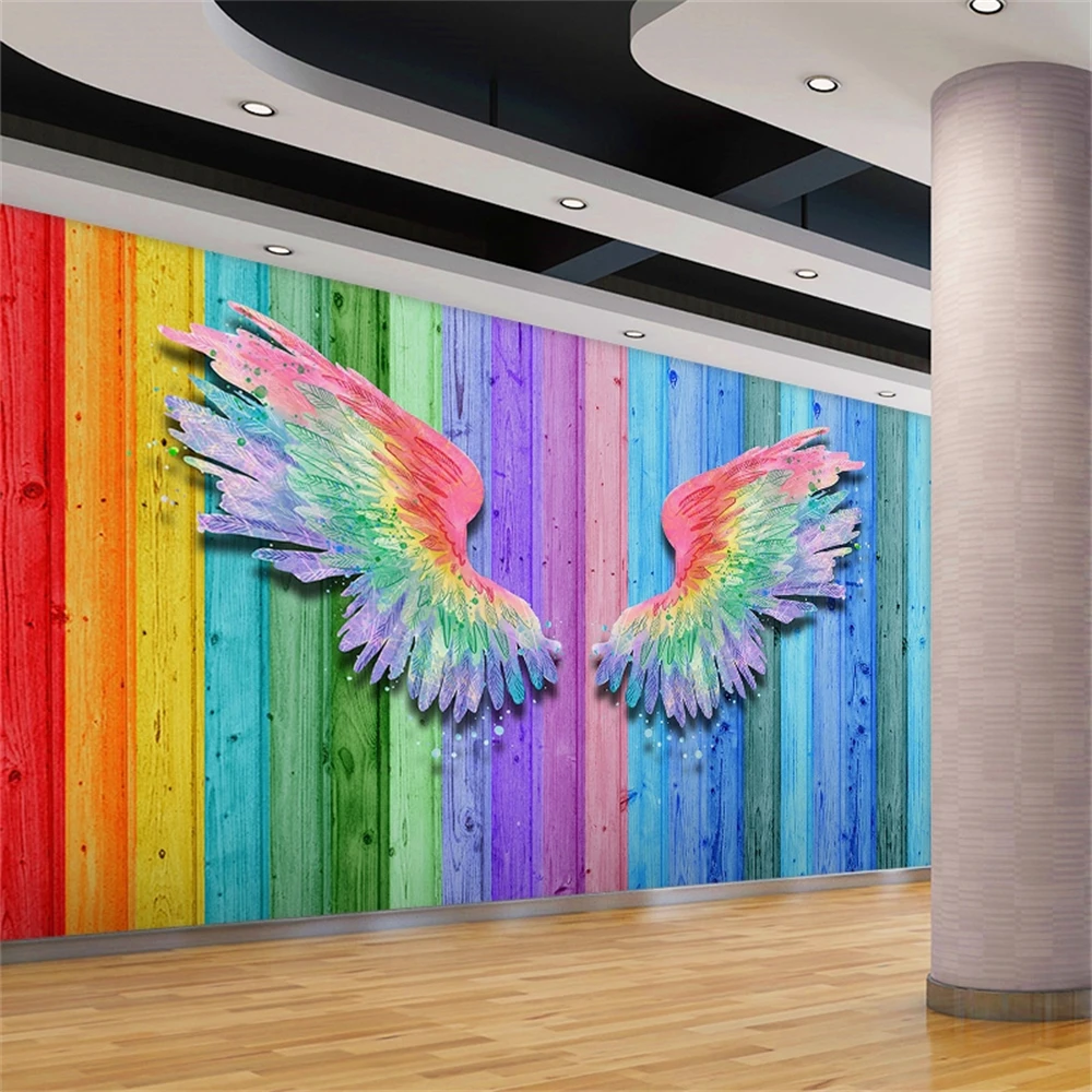 

Custom Rainbow Angel Wings Wallpaper Nordic Pink home Decoration Beauty Shop mural 3D Wallpaper for wall decorations living room