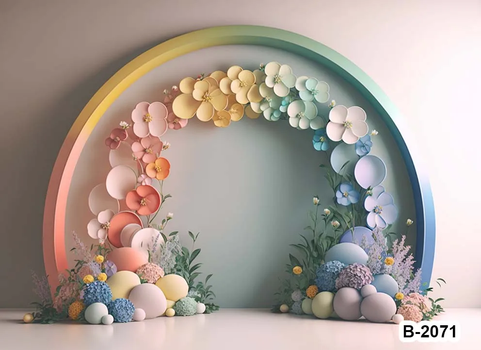 Rainbow Color Arched Shape Wedding Party Interior Decoration Backdrops Floral Cake Smash Studio Banner Backgrounds Photography