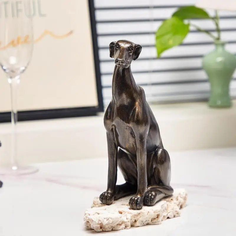 Resin Greyhound Dog Statue Antique Bronze Vintage Animal Figurine for Coffee Table Living Room Home Decor Accessory