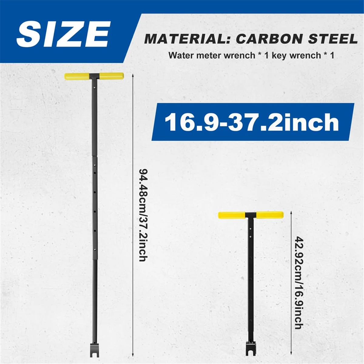 AAA87 Water Meter Key, 17-37 Inch Adjustable Length Water Shut Off Tool with 4-Way Utility Key T-Handle Water Meter Wrench