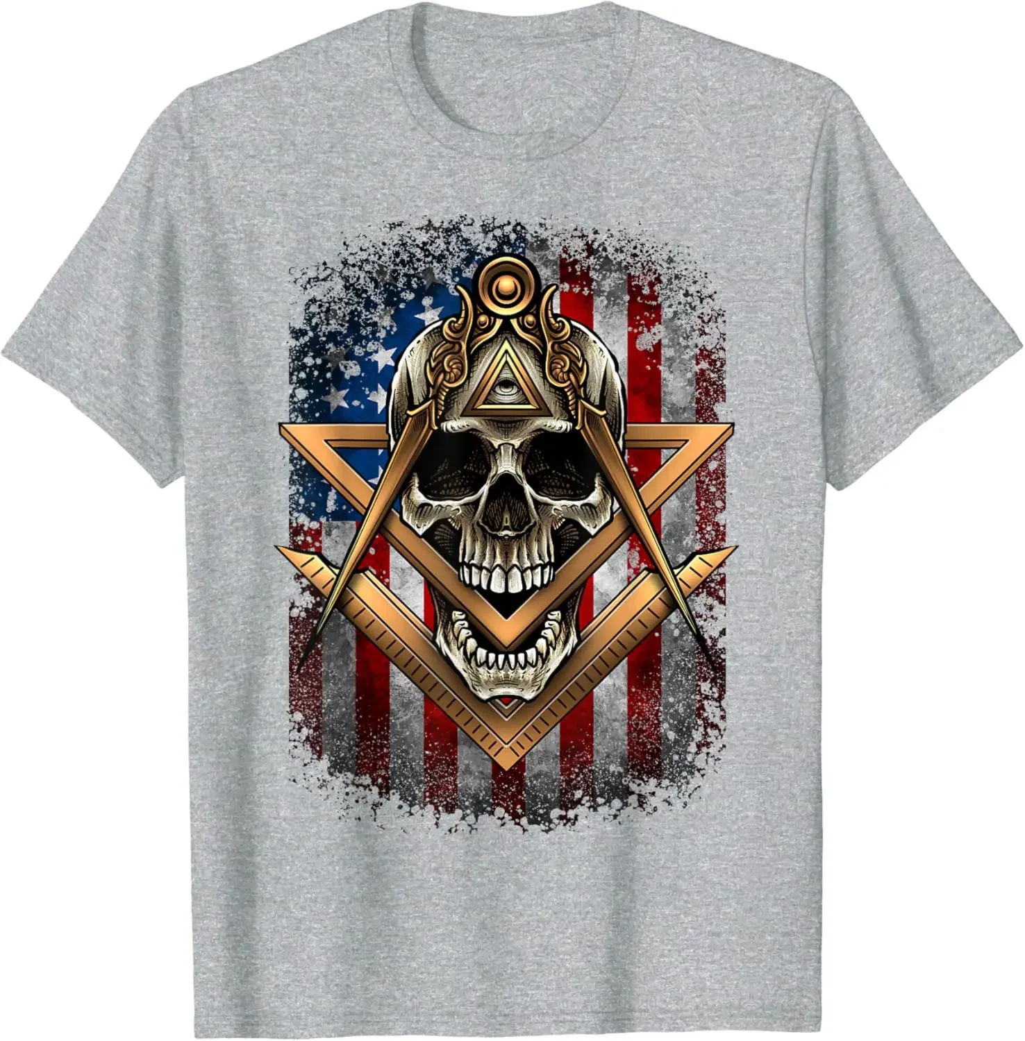 Freemason Square & Compasses Skull USA Flag Masonic T-Shirt 100% Cotton O-Neck Short Sleeve Summer Casual Mens T-shirt